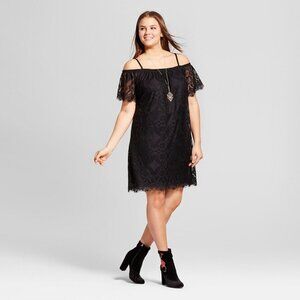No Comment Black Lace Off-the-Shoulder Scalloped Mini Dress Size S
